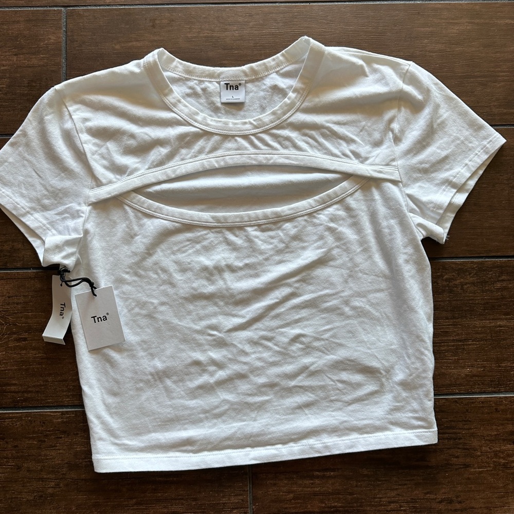 TNA Ariztia White Crop Cut-Out T-Shirt